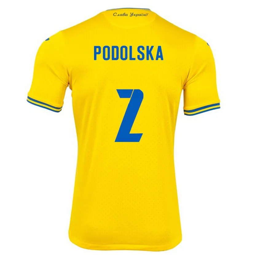 Danxen Homme Maillot Ukraine Iryna Podolska #2 Jaune Tenues Domicile 24-26 T-Shirt