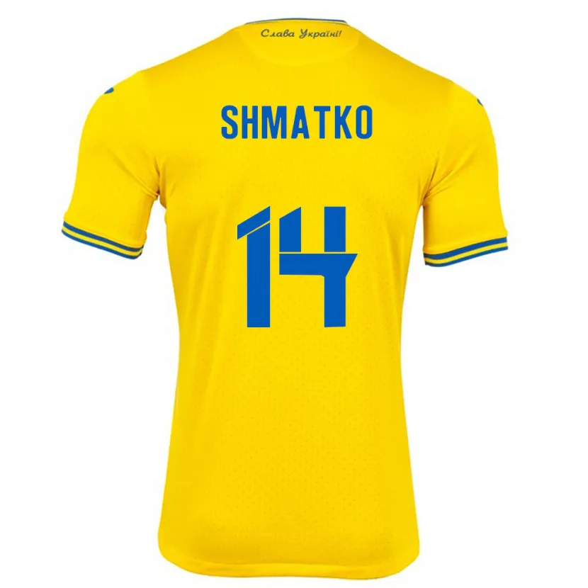 Danxen Homme Maillot Ukraine Lyubov Shmatko #14 Jaune Tenues Domicile 24-26 T-Shirt