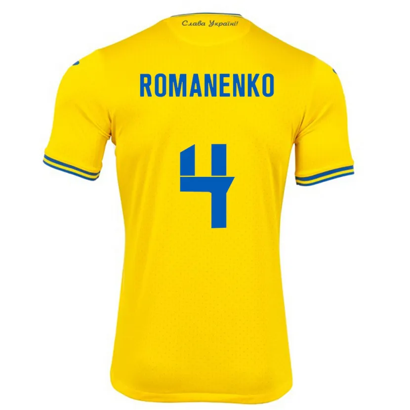 Danxen Homme Maillot Ukraine Tetyana Romanenko #4 Jaune Tenues Domicile 24-26 T-Shirt