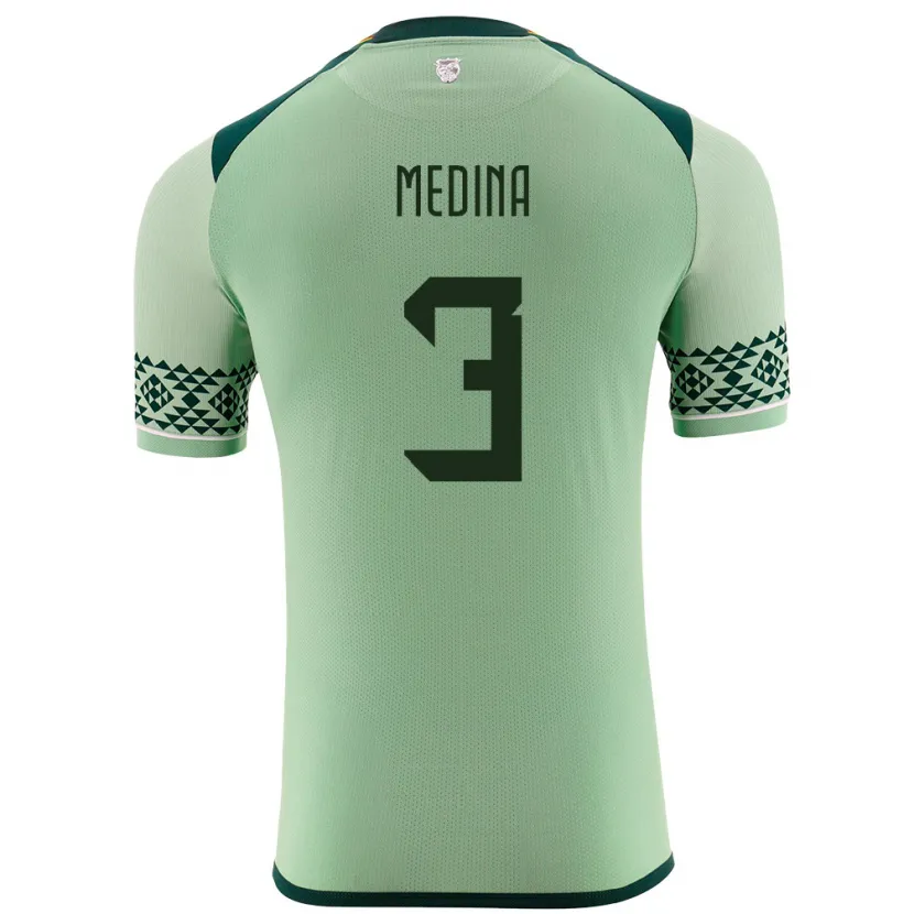 Danxen Homme Maillot Bolivie Diego Medina #3 Vert Clair Tenues Domicile 24-26 T-Shirt