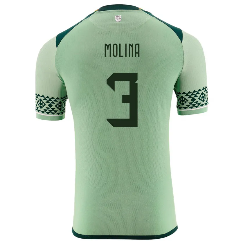 Danxen Homme Maillot Bolivie Iván Molina #3 Vert Clair Tenues Domicile 24-26 T-Shirt