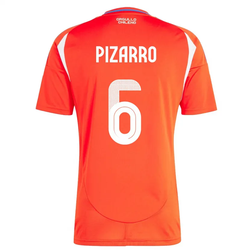 Danxen Homme Maillot Chili Vicente Pizarro #6 Rouge Tenues Domicile 24-26 T-Shirt