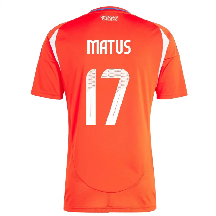Danxen Homme Maillot Chili Esteban Matus #17 Rouge Tenues Domicile 24-26 T-Shirt