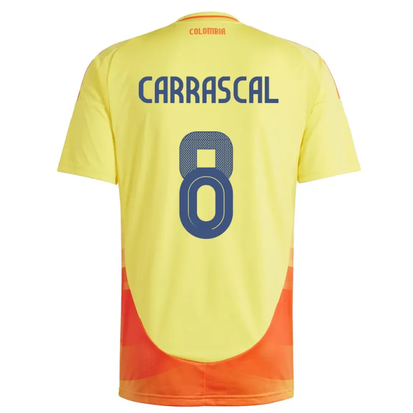 Danxen Homme Maillot Colombie Jorge Carrascal #8 Jaune Tenues Domicile 24-26 T-Shirt