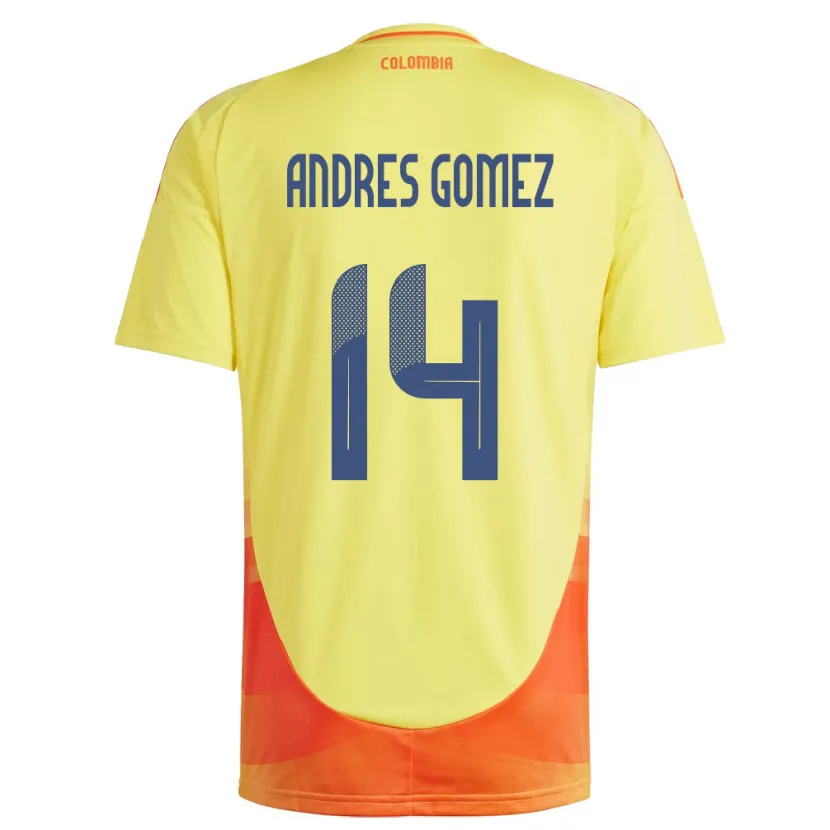 Danxen Homme Maillot Colombie Carlos Andrés Gómez #14 Jaune Tenues Domicile 24-26 T-Shirt