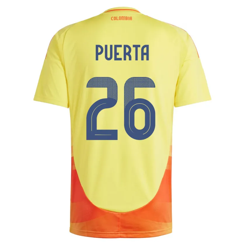 Danxen Homme Maillot Colombie Gustavo Puerta #26 Jaune Tenues Domicile 24-26 T-Shirt