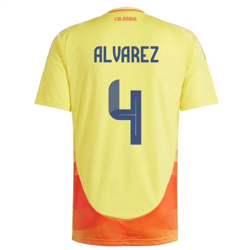 Danxen Homme Maillot Colombie Fernando Álvarez #4 Jaune Tenues Domicile 24-26 T-Shirt