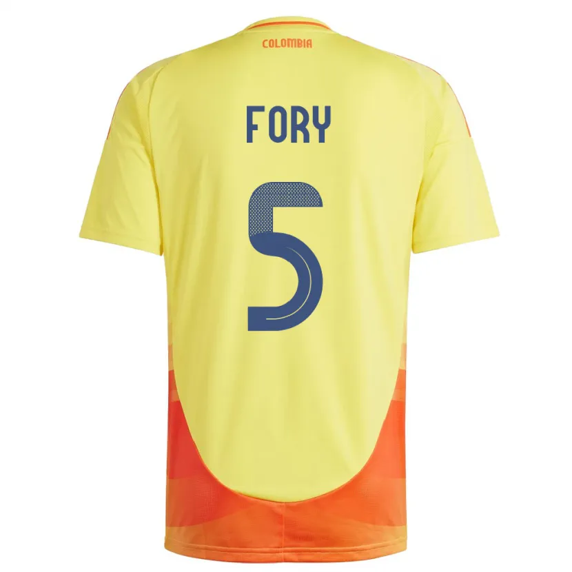 Danxen Homme Maillot Colombie Jimer Fory #5 Jaune Tenues Domicile 24-26 T-Shirt