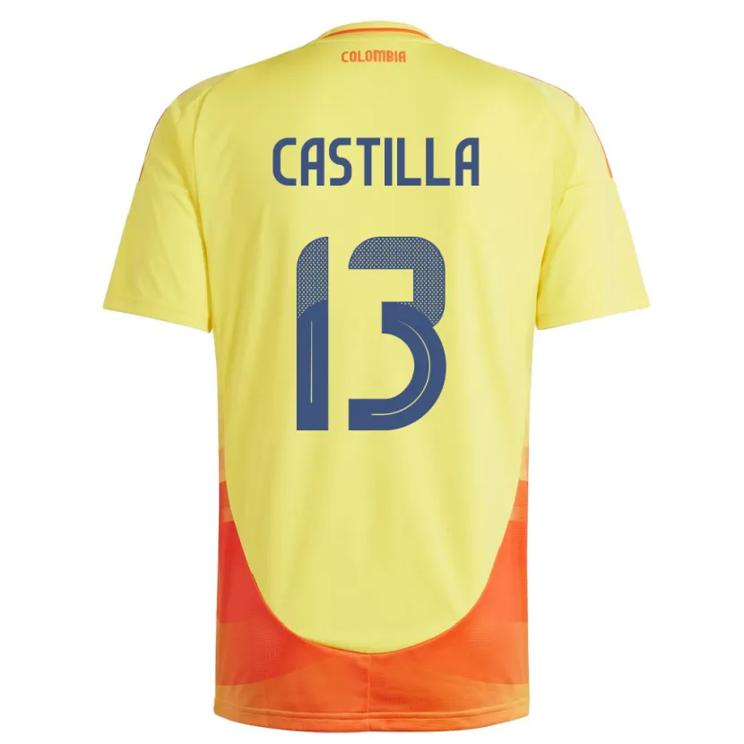 Danxen Homme Maillot Colombie Juan Castilla #13 Jaune Tenues Domicile 24-26 T-Shirt