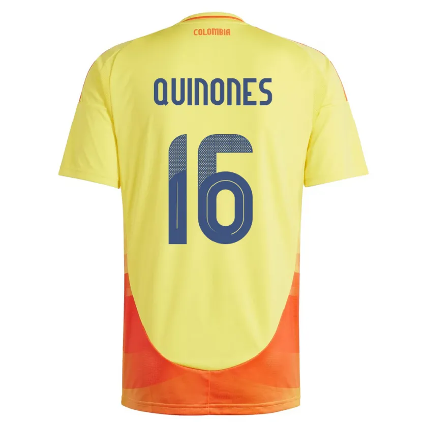 Danxen Homme Maillot Colombie Nelson Quiñónes #16 Jaune Tenues Domicile 24-26 T-Shirt