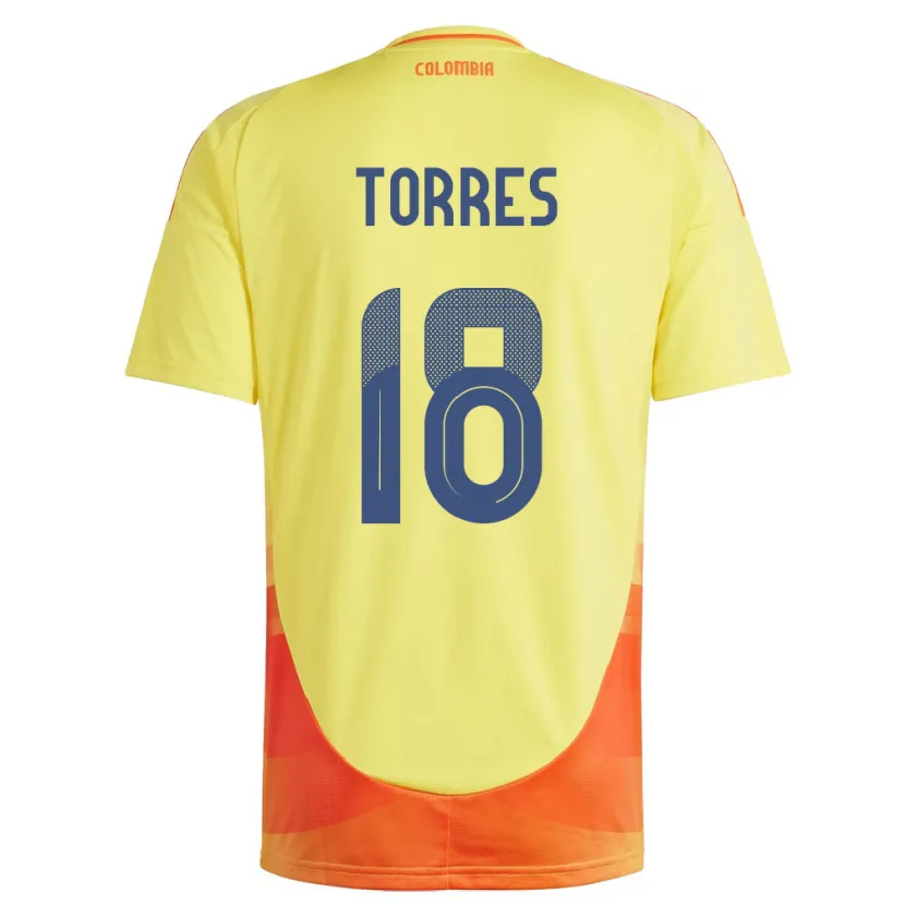 Danxen Homme Maillot Colombie Jhojan Torres #18 Jaune Tenues Domicile 24-26 T-Shirt