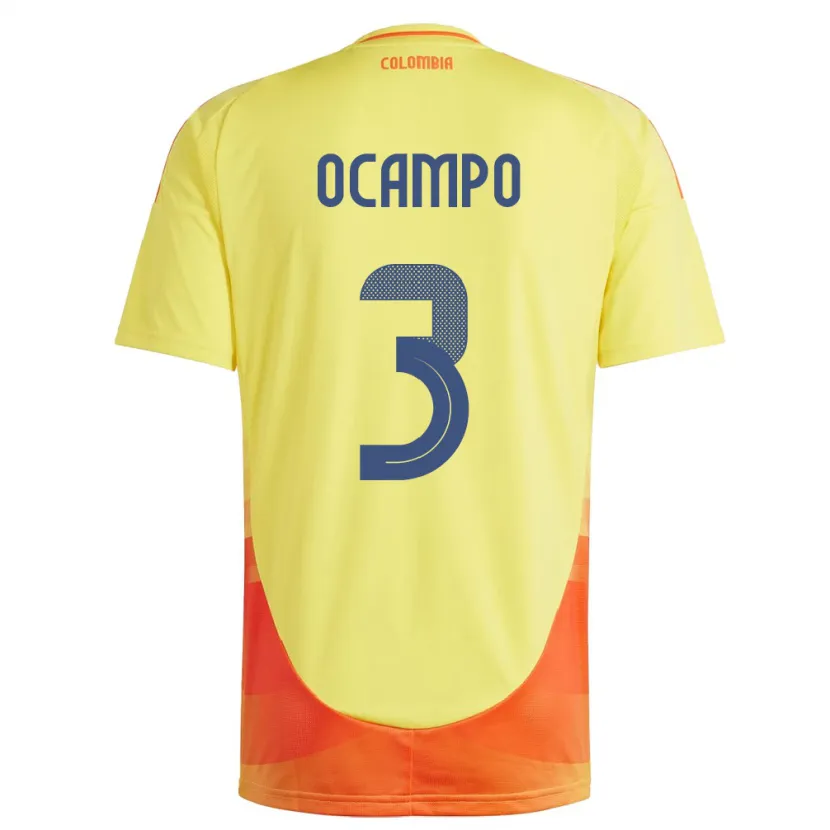 Danxen Homme Maillot Colombie Édier Ocampo #3 Jaune Tenues Domicile 24-26 T-Shirt