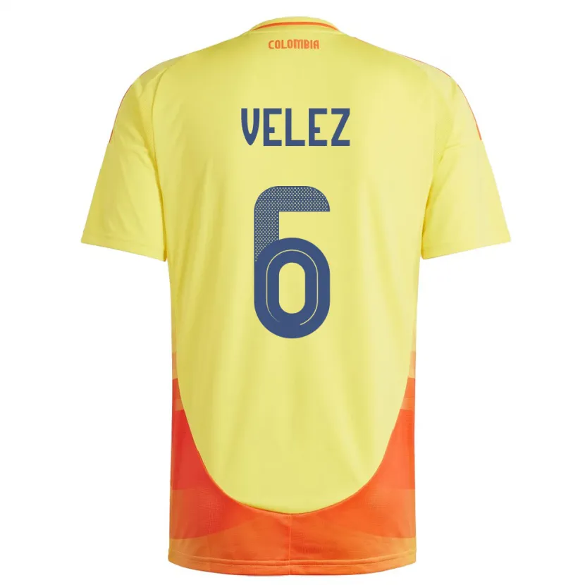 Danxen Homme Maillot Colombie Jhon Vélez #6 Jaune Tenues Domicile 24-26 T-Shirt