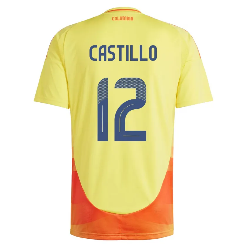 Danxen Homme Maillot Colombie Juan Castillo #12 Jaune Tenues Domicile 24-26 T-Shirt
