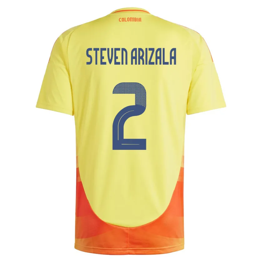 Danxen Homme Maillot Colombie Elver Steven Arizala #2 Jaune Tenues Domicile 24-26 T-Shirt