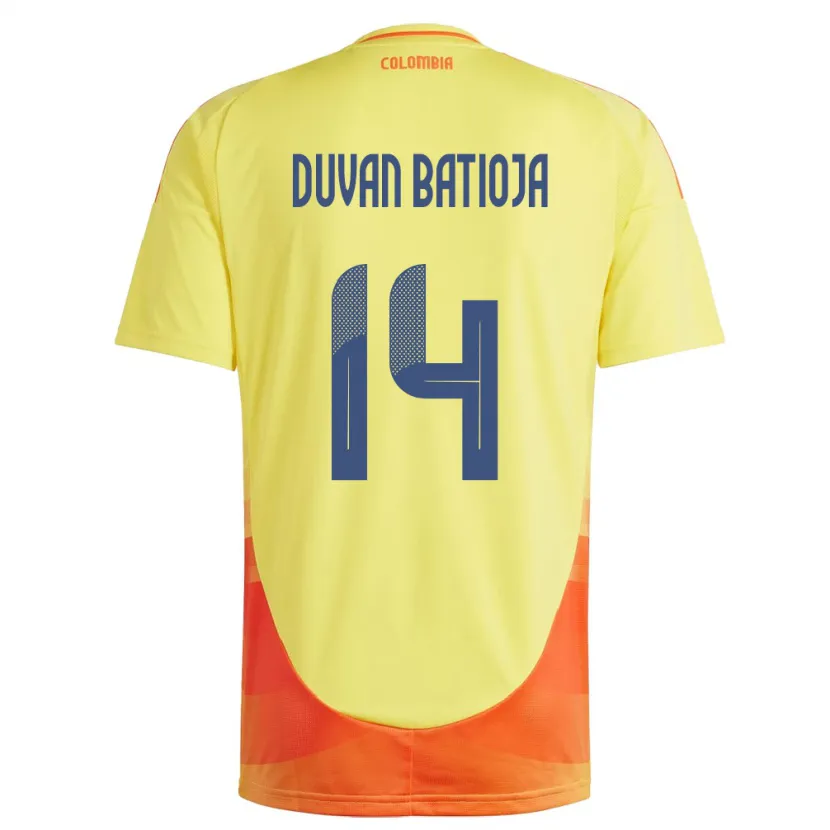 Danxen Homme Maillot Colombie Andy Duván Batioja #14 Jaune Tenues Domicile 24-26 T-Shirt