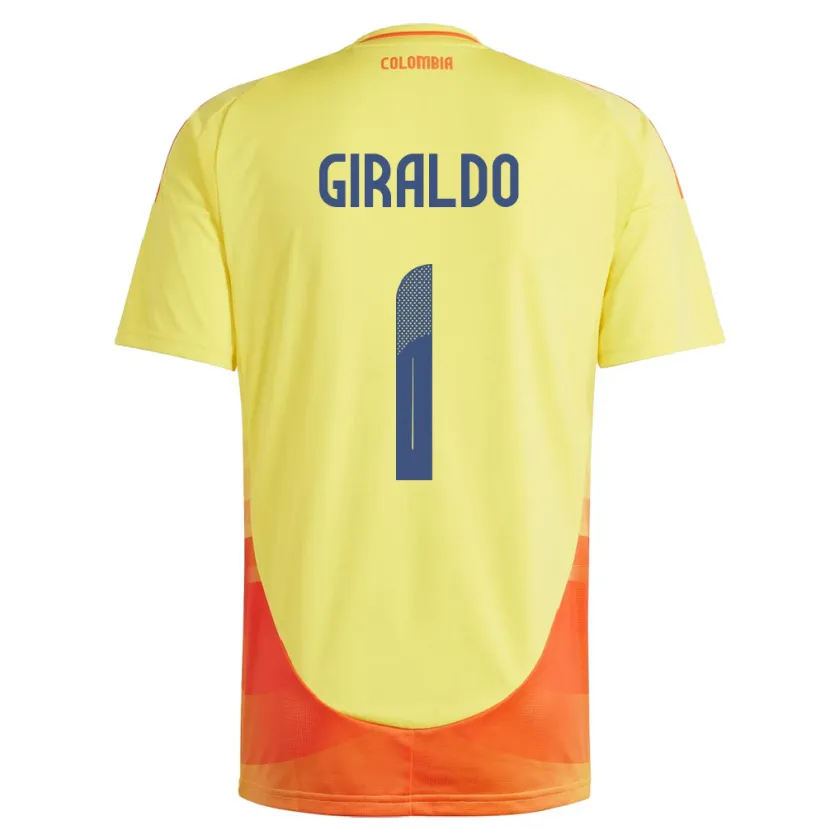 Danxen Homme Maillot Colombie Natalia Giraldo #1 Jaune Tenues Domicile 24-26 T-Shirt