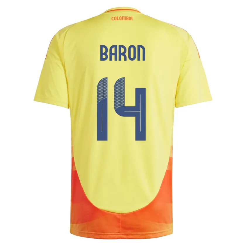 Danxen Homme Maillot Colombie Ángela Barón #14 Jaune Tenues Domicile 24-26 T-Shirt