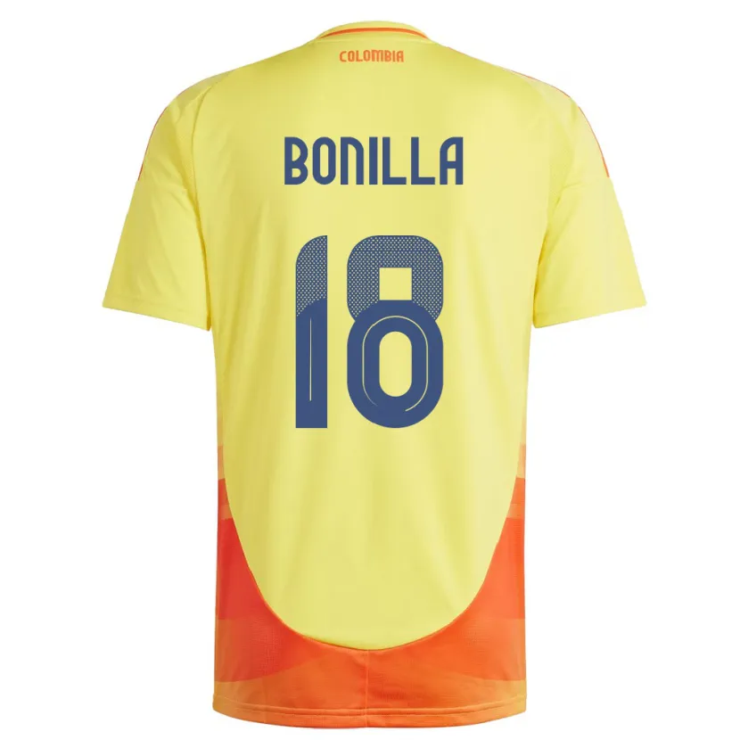 Danxen Homme Maillot Colombie Wendy Bonilla #18 Jaune Tenues Domicile 24-26 T-Shirt