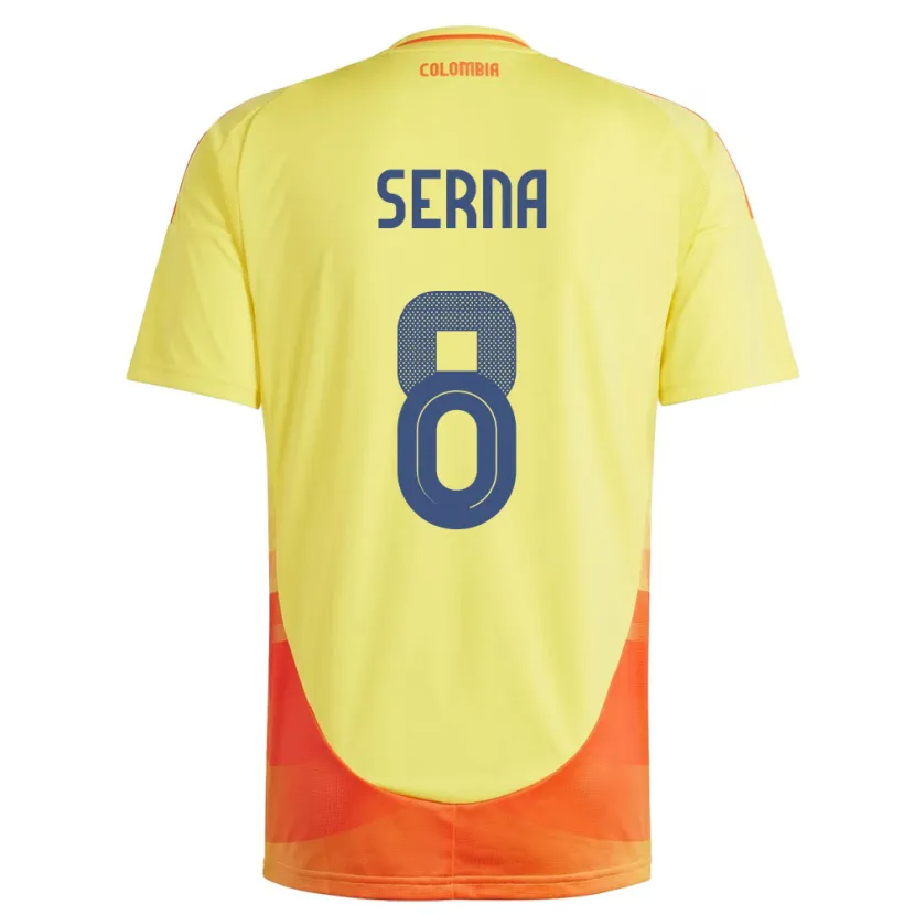 Danxen Homme Maillot Colombie Liced Serna #8 Jaune Tenues Domicile 24-26 T-Shirt