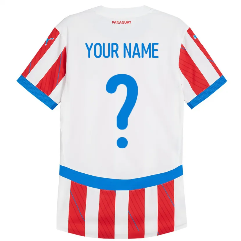 Danxen Homme Maillot Paraguay Votre Nom #0 Blanc Rouge Tenues Domicile 24-26 T-Shirt