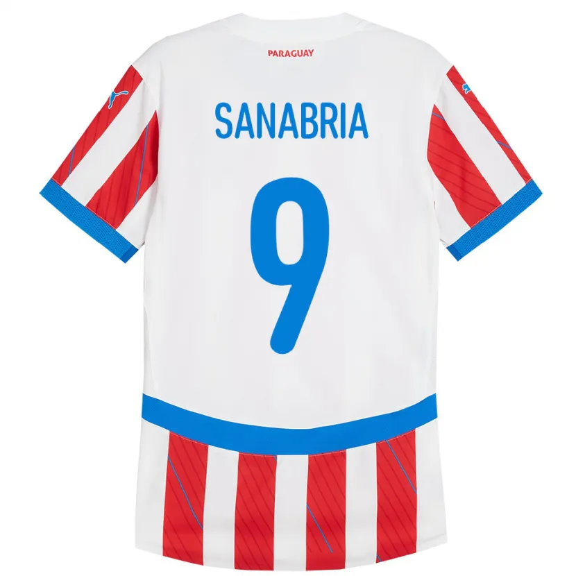 Danxen Homme Maillot Paraguay Antonio Sanabria #9 Blanc Rouge Tenues Domicile 24-26 T-Shirt