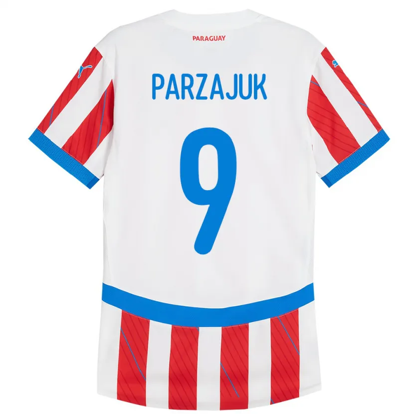 Danxen Homme Maillot Paraguay Kevin Parzajuk #9 Blanc Rouge Tenues Domicile 24-26 T-Shirt
