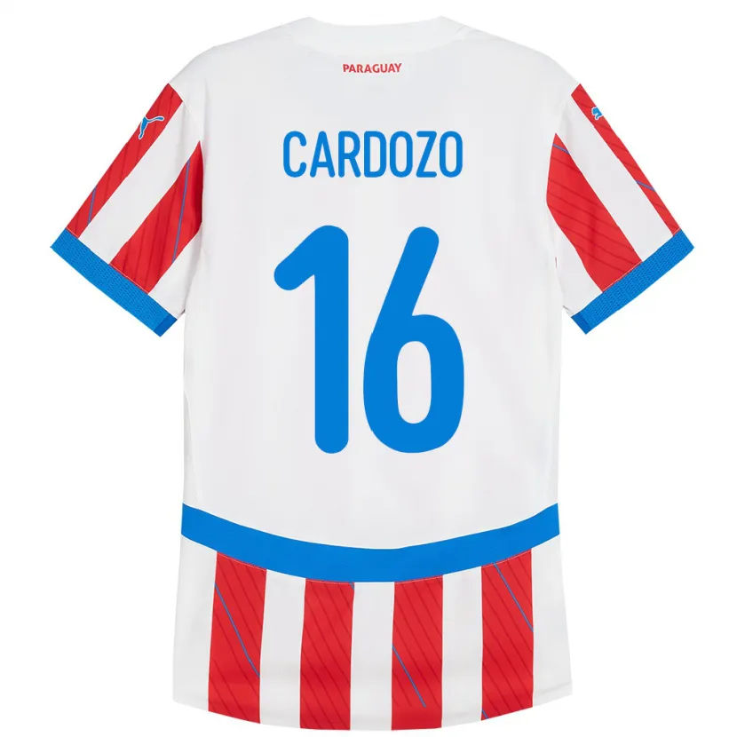 Danxen Homme Maillot Paraguay Juan Cardozo #16 Blanc Rouge Tenues Domicile 24-26 T-Shirt