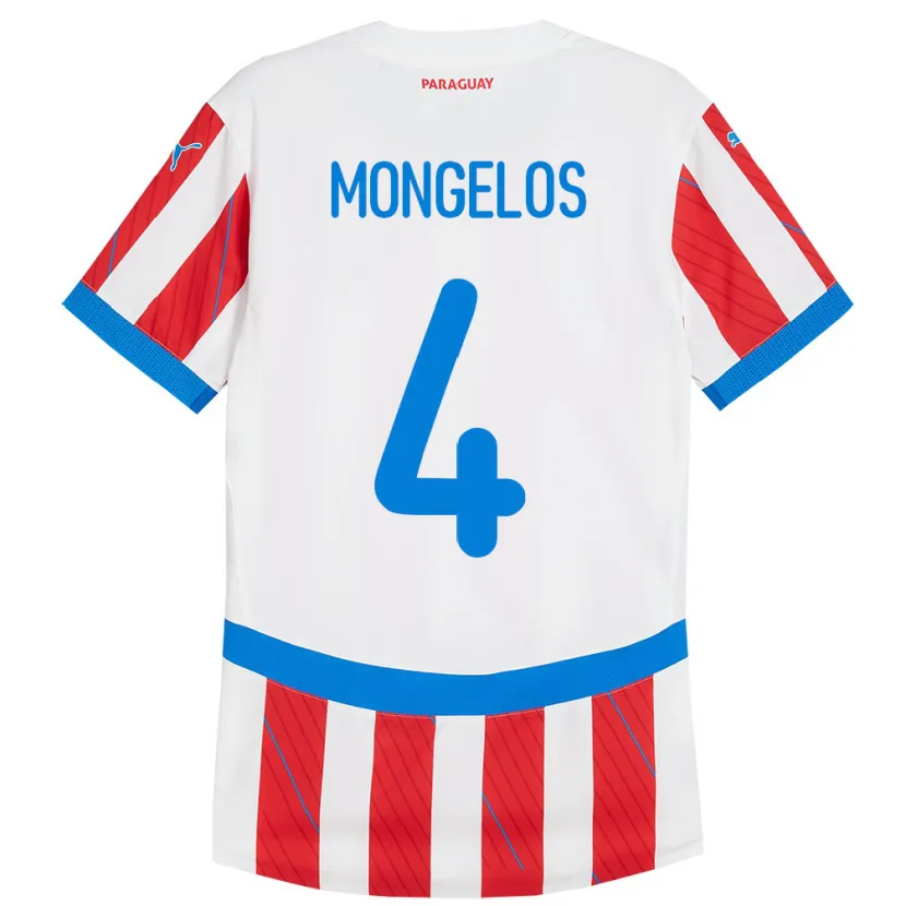 Danxen Homme Maillot Paraguay Rolando Mongelós #4 Blanc Rouge Tenues Domicile 24-26 T-Shirt