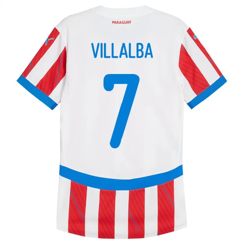 Danxen Homme Maillot Paraguay Rodrigo Villalba #7 Blanc Rouge Tenues Domicile 24-26 T-Shirt