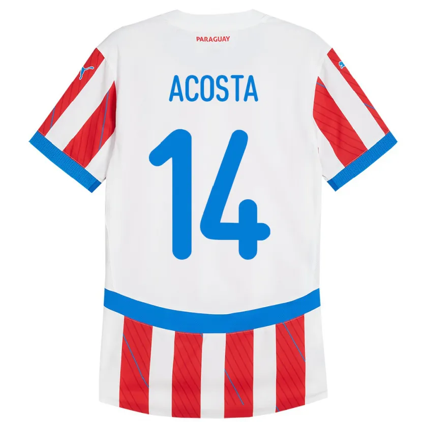Danxen Homme Maillot Paraguay Emilio Acosta #14 Blanc Rouge Tenues Domicile 24-26 T-Shirt