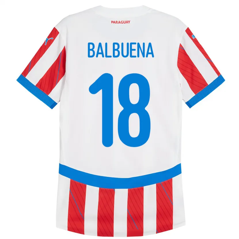 Danxen Homme Maillot Paraguay Axel Balbuena #18 Blanc Rouge Tenues Domicile 24-26 T-Shirt