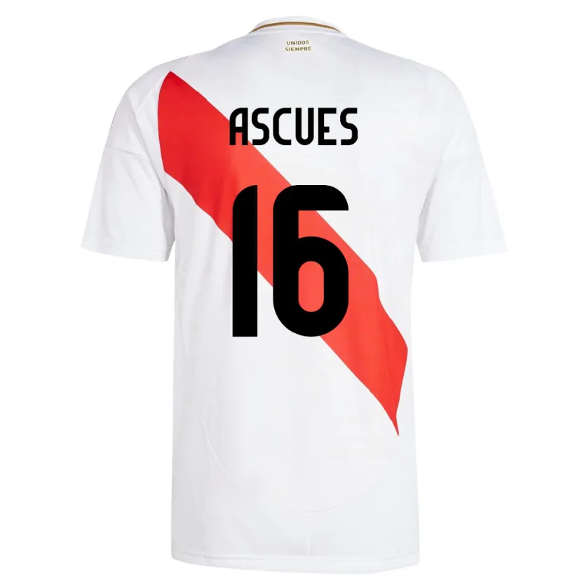 Danxen Homme Maillot Pérou Carlos Ascues #16 Blanc Tenues Domicile 24-26 T-Shirt