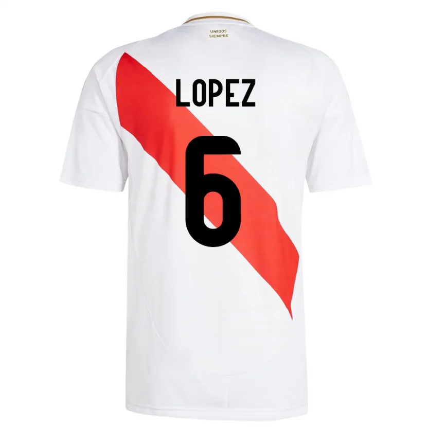 Danxen Homme Maillot Pérou Marcos López #6 Blanc Tenues Domicile 24-26 T-Shirt