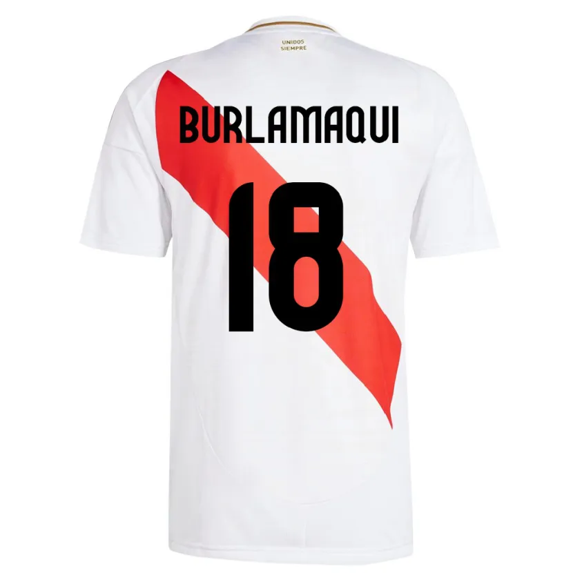 Danxen Homme Maillot Pérou Alessandro Burlamaqui #18 Blanc Tenues Domicile 24-26 T-Shirt
