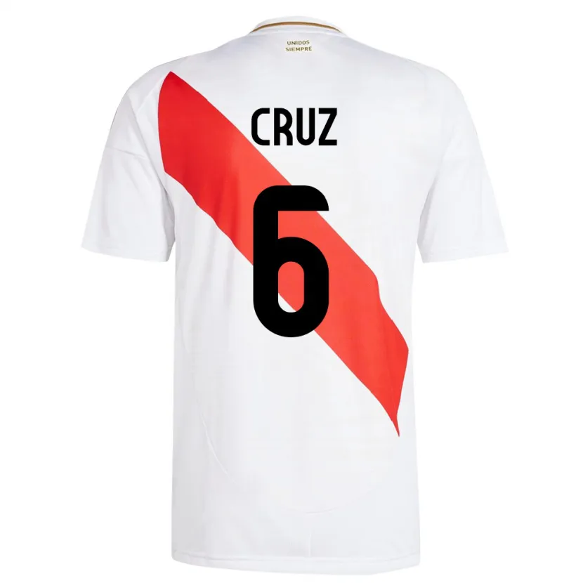 Danxen Homme Maillot Pérou Esteban Cruz #6 Blanc Tenues Domicile 24-26 T-Shirt