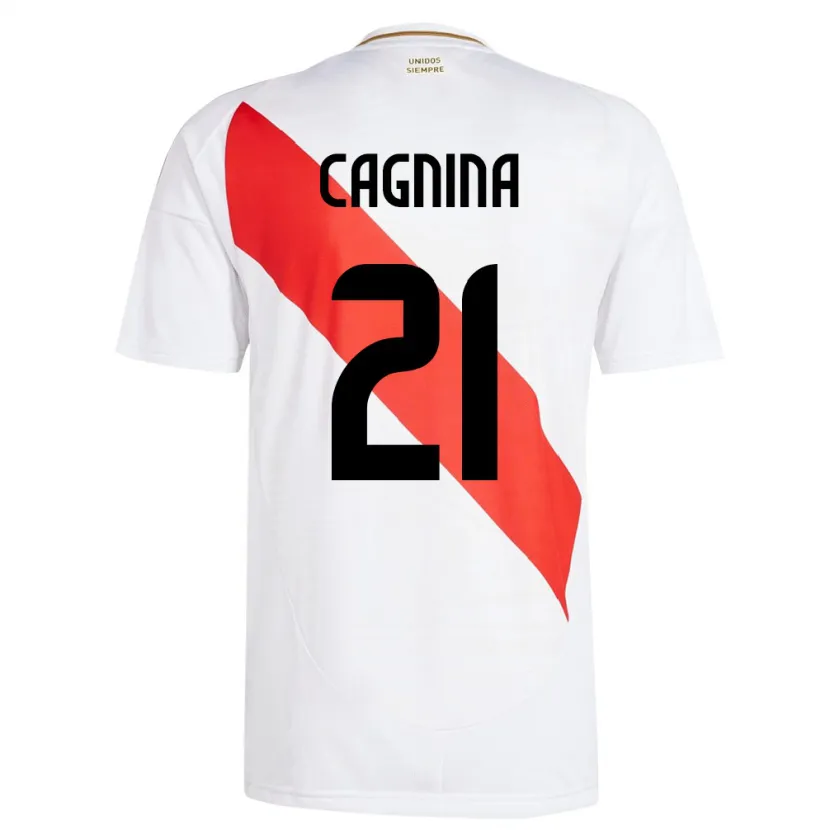 Danxen Homme Maillot Pérou Grace Cagnina #21 Blanc Tenues Domicile 24-26 T-Shirt