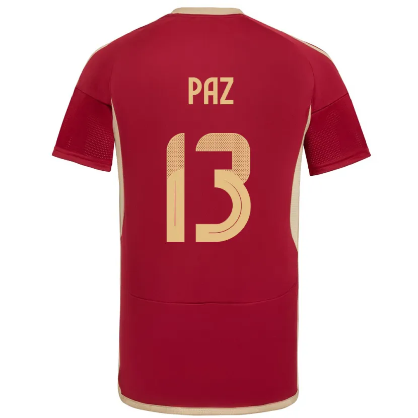 Danxen Homme Maillot Venezuela Jesús Paz #13 Bourgogne Tenues Domicile 24-26 T-Shirt