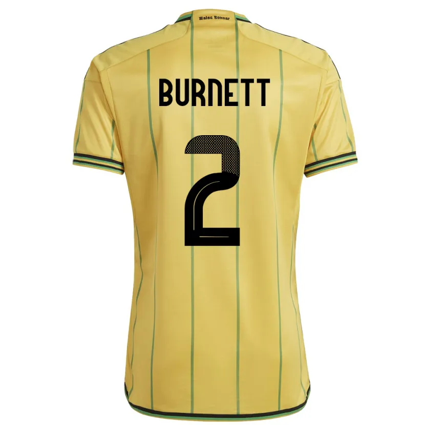 Danxen Homme Maillot Jamaïque Theanna Burnett #2 Jaune Tenues Domicile 24-26 T-Shirt