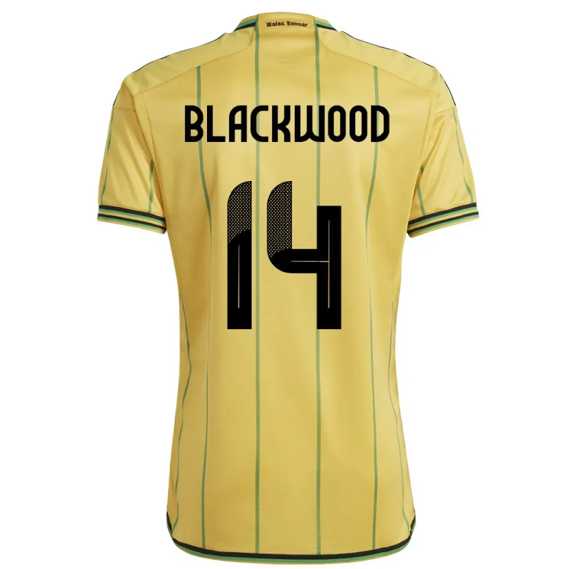 Danxen Homme Maillot Jamaïque Deneisha Blackwood #14 Jaune Tenues Domicile 24-26 T-Shirt