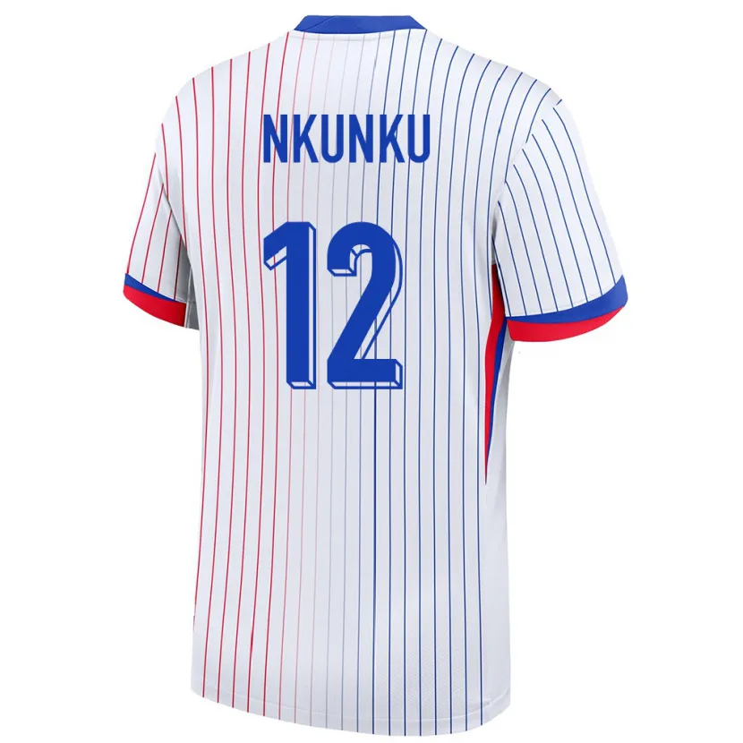 Danxen Homme Maillot France Christopher Nkunku #12 Blanc Tenues Extérieur 24-26 T-Shirt