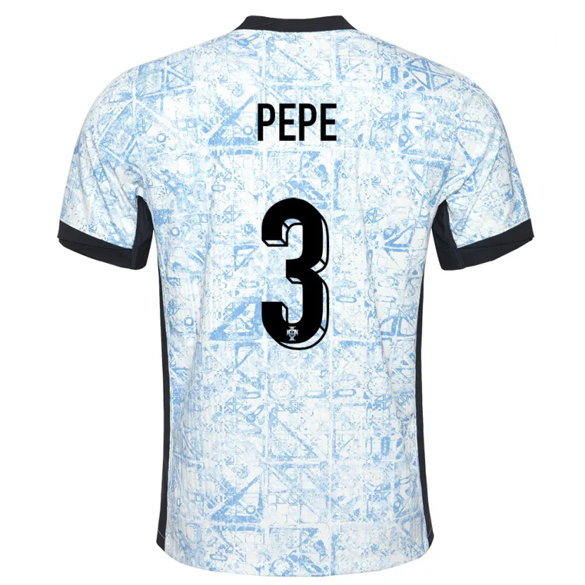 Danxen Homme Maillot Portugal Pepe #3 Bleu Crème Tenues Extérieur 24-26 T-Shirt