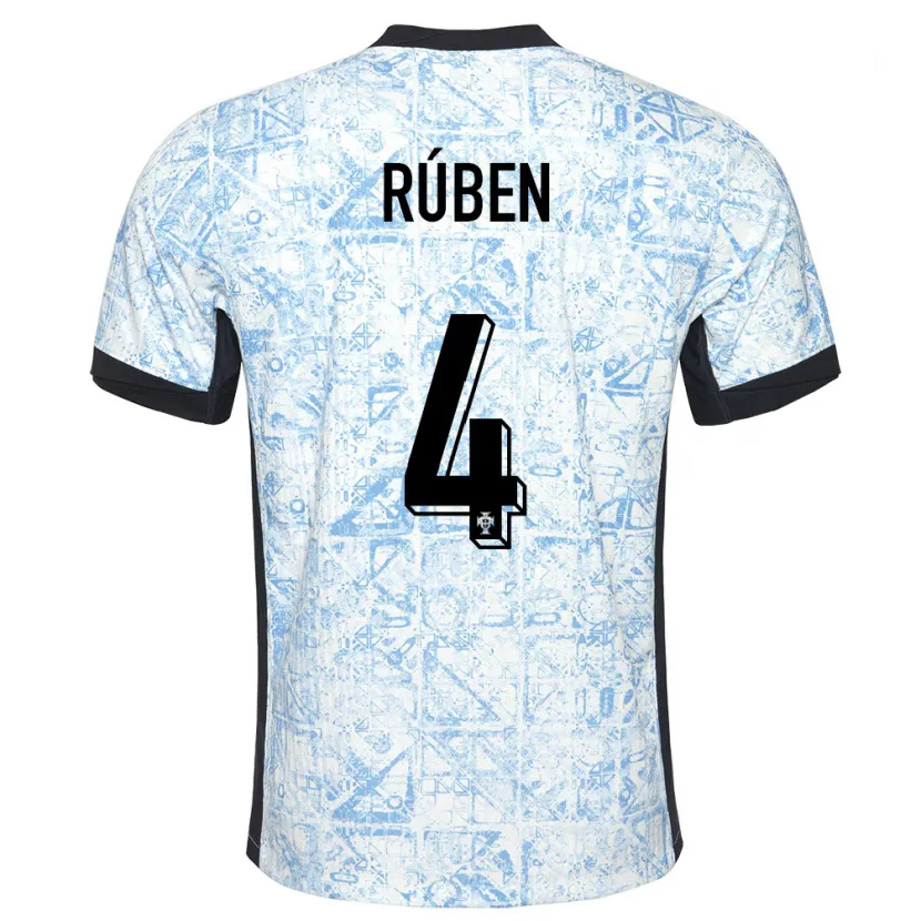 Danxen Homme Maillot Portugal Ruben Dias #4 Bleu Crème Tenues Extérieur 24-26 T-Shirt