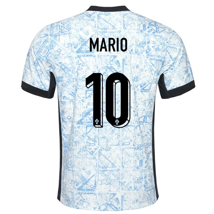 Danxen Homme Maillot Portugal Joao Mario #10 Bleu Crème Tenues Extérieur 24-26 T-Shirt