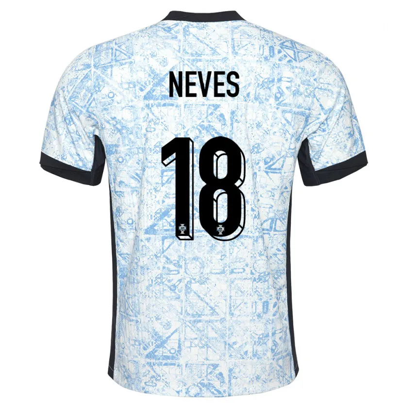 Danxen Homme Maillot Portugal Ruben Neves #18 Bleu Crème Tenues Extérieur 24-26 T-Shirt
