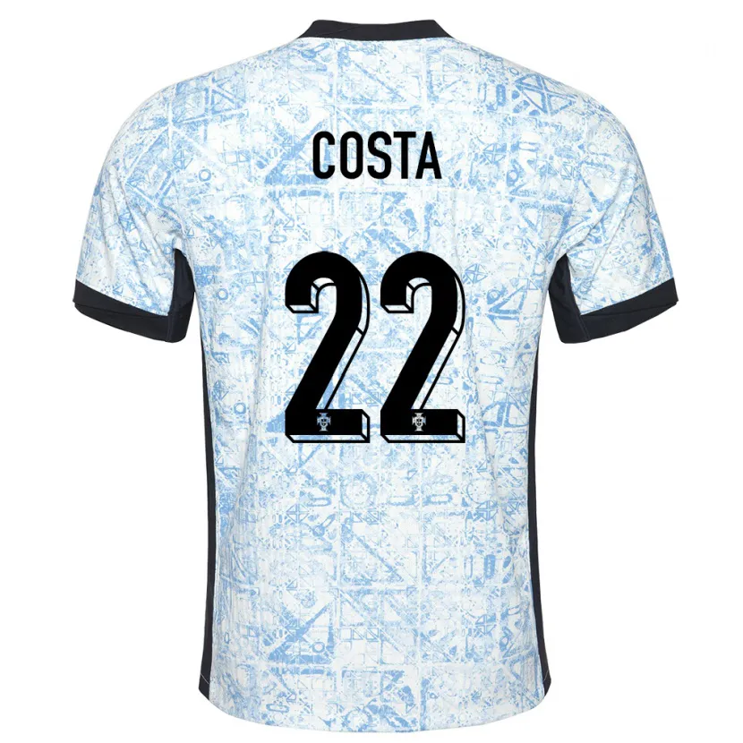 Danxen Homme Maillot Portugal Rute Costa #22 Bleu Crème Tenues Extérieur 24-26 T-Shirt