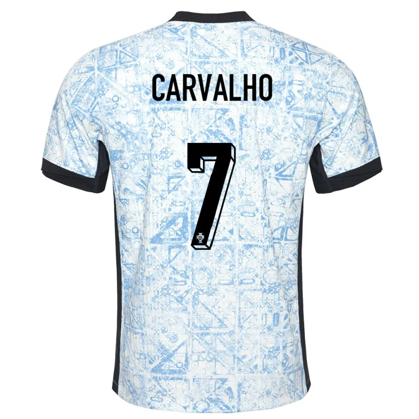 Danxen Homme Maillot Portugal Fabio Carvalho #7 Bleu Crème Tenues Extérieur 24-26 T-Shirt