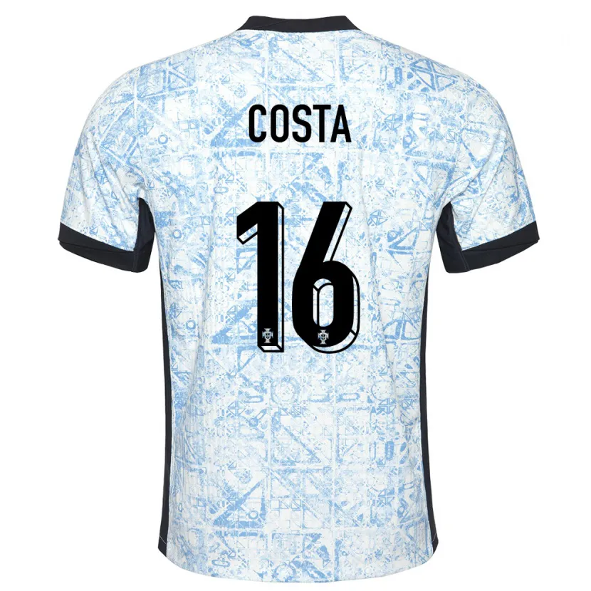 Danxen Homme Maillot Portugal David Costa #16 Bleu Crème Tenues Extérieur 24-26 T-Shirt