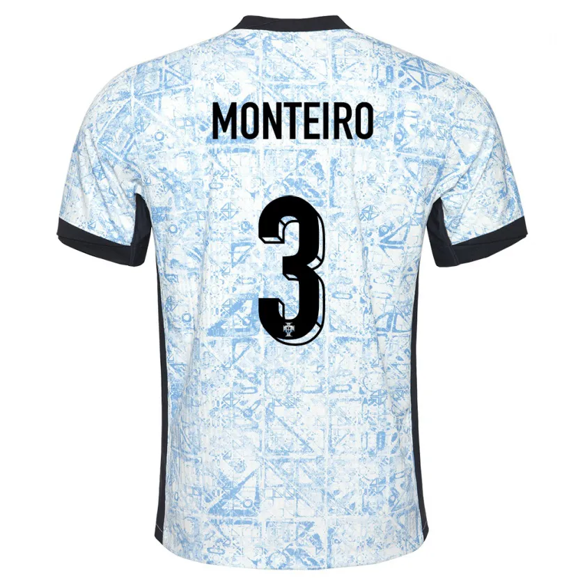 Danxen Homme Maillot Portugal Diogo Monteiro #3 Bleu Crème Tenues Extérieur 24-26 T-Shirt