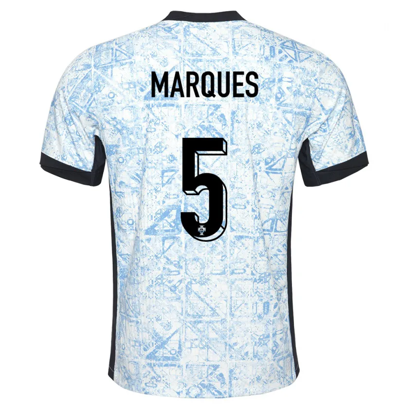 Danxen Homme Maillot Portugal Martim Marques #5 Bleu Crème Tenues Extérieur 24-26 T-Shirt